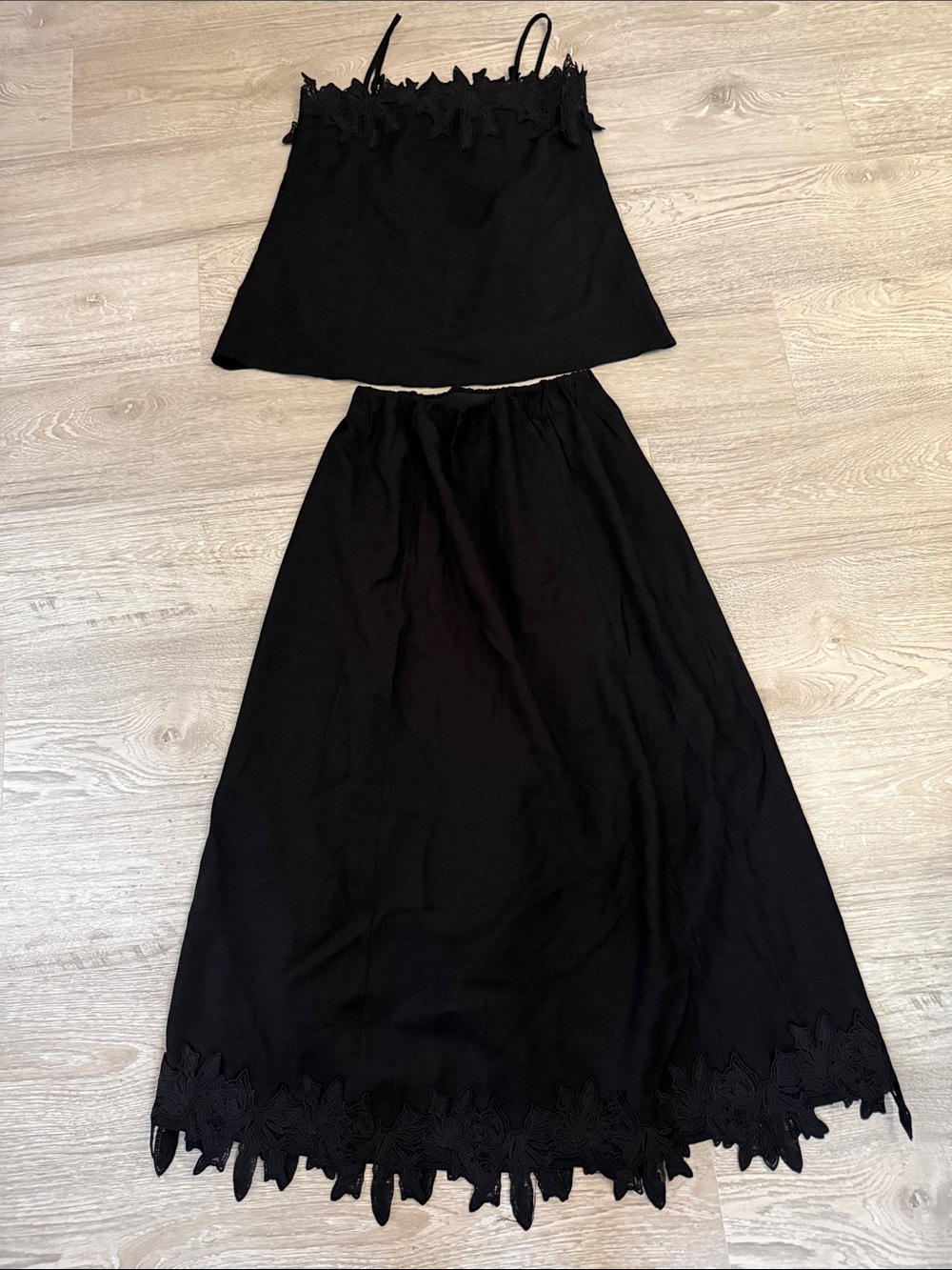 Black Lace-Trim Maxi Skirt Set- Women's Black Skirt Ser